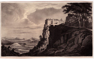 [castle on hillside overlooking river valley]